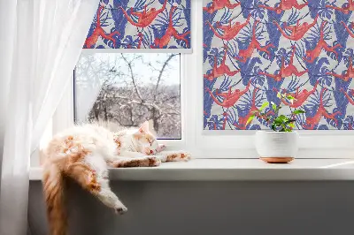 Fabric roller blind for window red monkeys pattern
