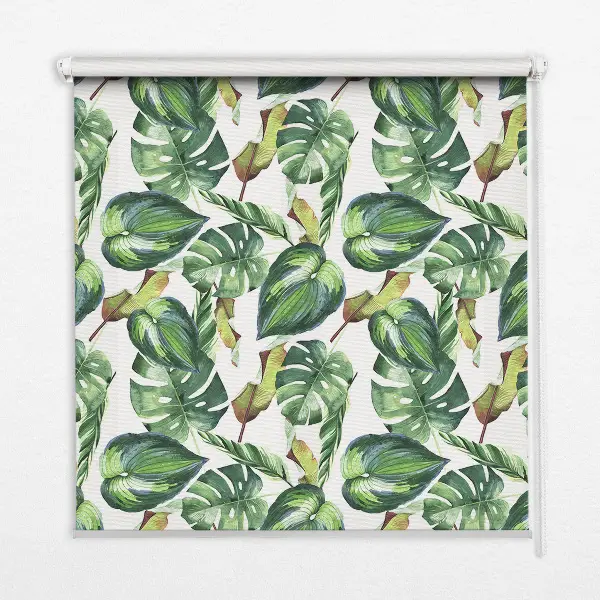 Blackout roller blind with a tropical plants print