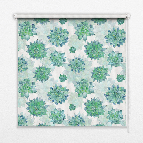 Blackout roller blind for window Green flowers