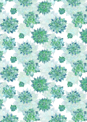 Blackout roller blind for window with green flowers print