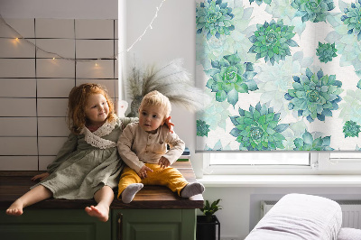 Blackout roller blind for window Green flowers