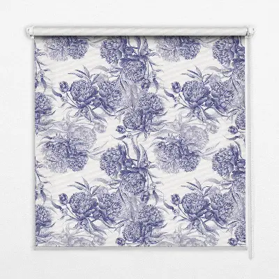 Fabric roller blind for window blue bouquet pattern
