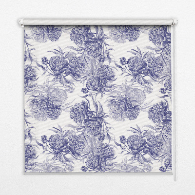 Fabric roller blind for window Blue bouquet