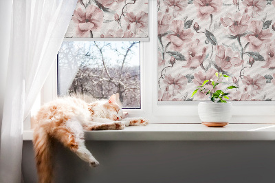 Blackout roller blind Pink flowers