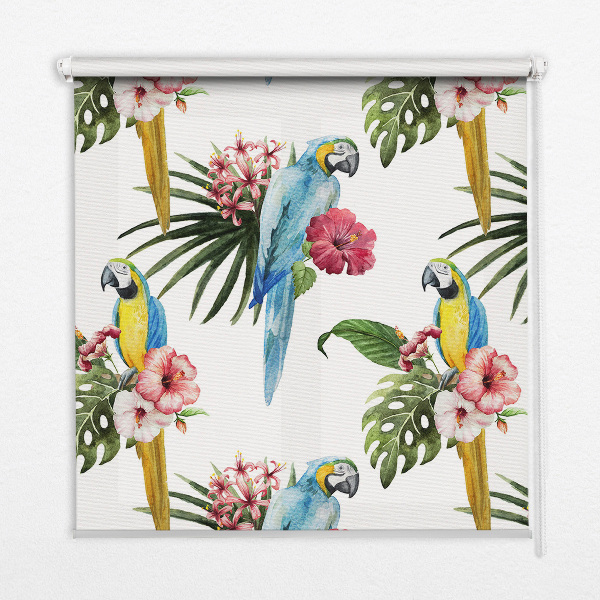 Fabric roller blind for window Parrot on flowers