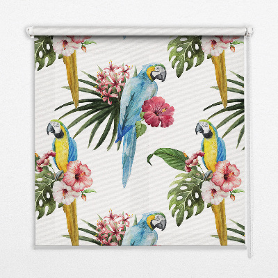 Fabric roller blind for window Parrot on flowers
