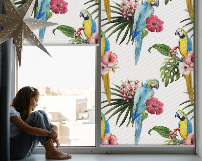 Fabric roller blind for window Parrot on flowers