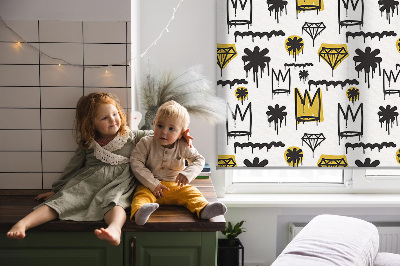Blackout roller blind with a drawn flowers pattern