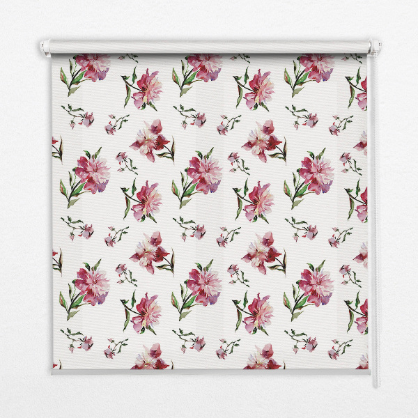 Fabric roller blind for window Pink flower