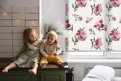 Fabric roller blind for window Pink flower