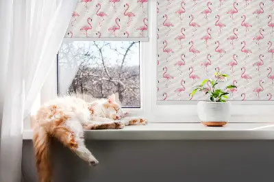 Blackout roller blind with flamingo pattern
