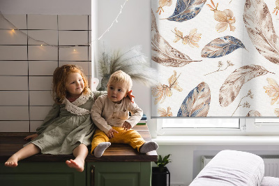 Fabric roller blind for window leaves print