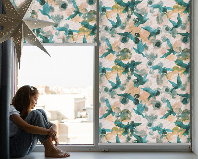 Blackout roller blind for window Birds and colorful spots