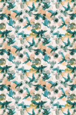 Blackout roller blind for window with birds and colorful spots pattern