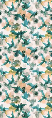 Blackout roller blind for window with birds and colorful spots pattern