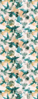 Blackout roller blind for window with birds and colorful spots pattern