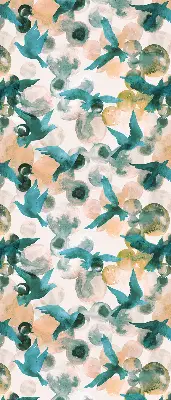 Blackout roller blind for window with birds and colorful spots pattern