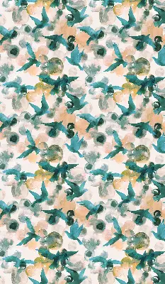 Blackout roller blind for window with birds and colorful spots pattern