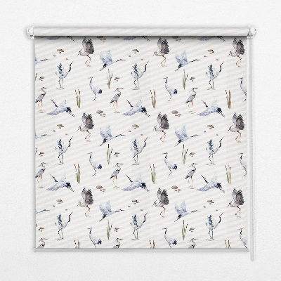 Fabric roller blind for window in herons print