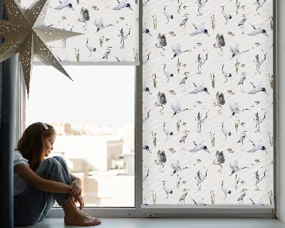 Fabric roller blind for window in herons print