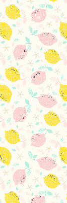 Fabric roller blind for window pink and yellow lemons print