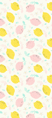 Fabric roller blind for window pink and yellow lemons print