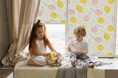 Fabric roller blind for window Pink and yellow lemons