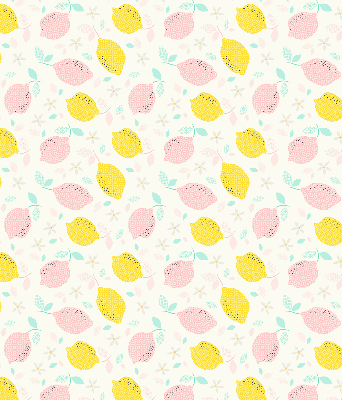Fabric roller blind for window Pink and yellow lemons