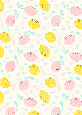 Fabric roller blind for window Pink and yellow lemons