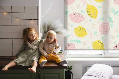 Fabric roller blind for window Pink and yellow lemons
