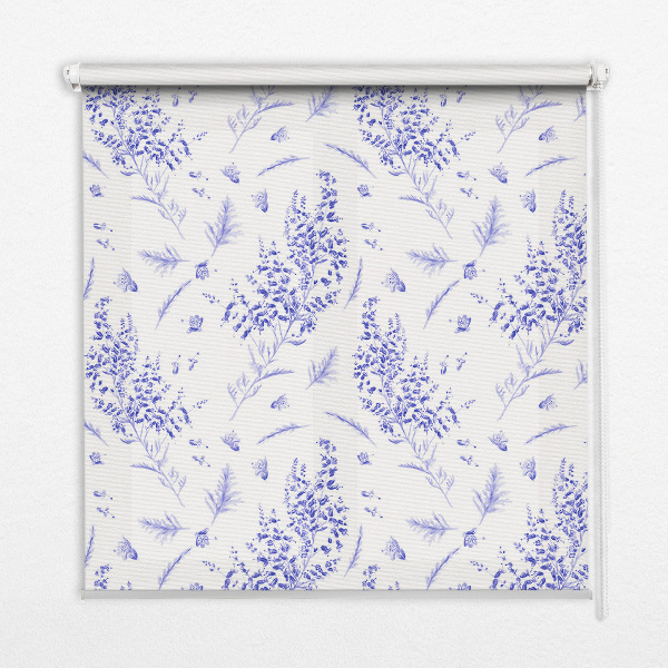 Blackout roller blind with purple plants pattern