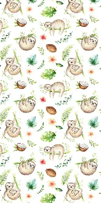 Blackout roller blind with sloths and plants print