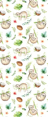 Blackout roller blind with sloths and plants print