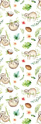 Blackout roller blind with sloths and plants print