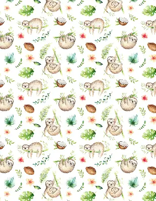 Blackout roller blind with sloths and plants print