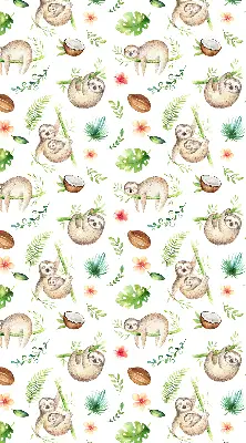 Blackout roller blind with sloths and plants print