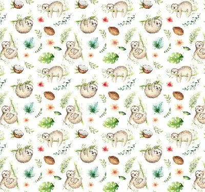 Blackout roller blind with sloths and plants print