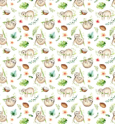 Blackout roller blind with sloths and plants print
