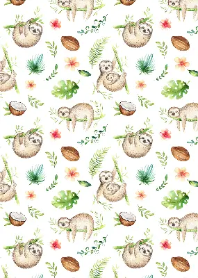 Blackout roller blind with sloths and plants print