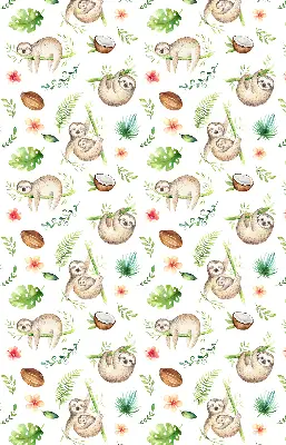Blackout roller blind with sloths and plants print
