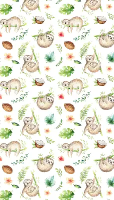 Blackout roller blind with sloths and plants print