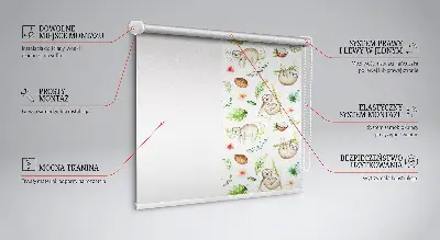 Blackout roller blind with sloths and plants print
