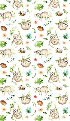Blackout roller blind with sloths and plants print