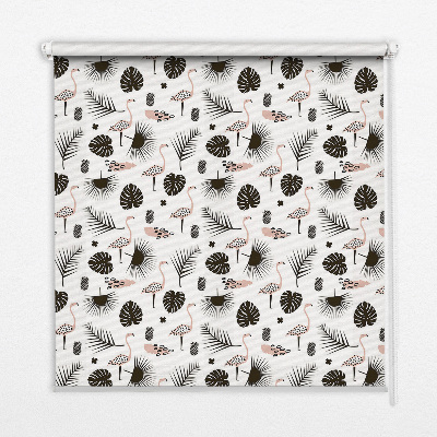 Blackout roller blind for window Flamingos and leaves