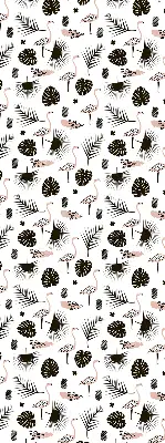 Blackout roller blind for window with flamingos and leaves pattern