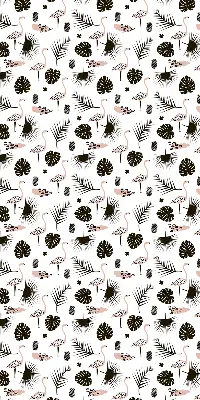 Blackout roller blind for window with flamingos and leaves pattern