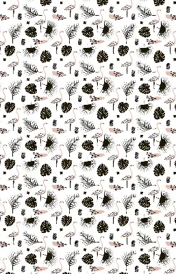 Blackout roller blind for window with flamingos and leaves pattern
