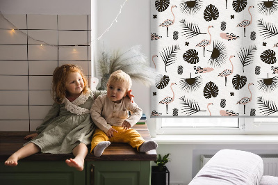 Blackout roller blind for window Flamingos and leaves
