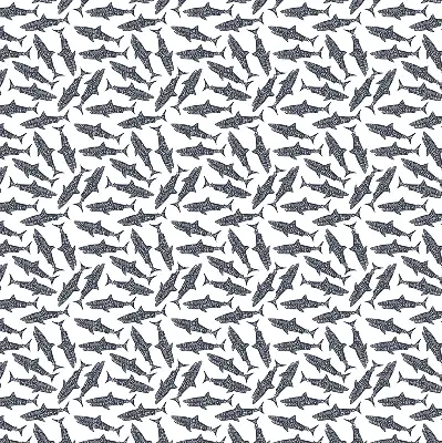 Fabric roller blind for window with sharks pattern