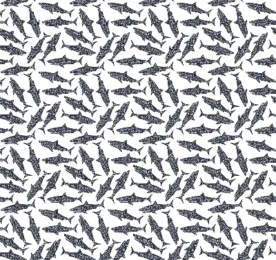 Fabric roller blind for window with sharks pattern